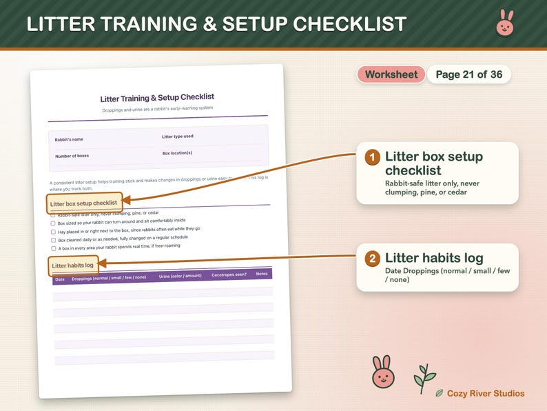 Kaninchenpflege-Vorlagen zum Ausdrucken, Kaninchenpflegeplaner, Gesundheits-Tracker für Kaninchen, Futterplaner, Tierarztbesuchsprotokoll, Kaninchenpflege-Protokoll (PDF) Bild 7