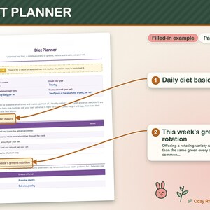 Kaninchenpflege-Vorlagen zum Ausdrucken, Kaninchenpflegeplaner, Gesundheits-Tracker für Kaninchen, Futterplaner, Tierarztbesuchsprotokoll, Kaninchenpflege-Protokoll (PDF) Bild 4