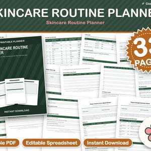 Planificador de rutina de cuidado de la piel en PDF imprimible, planificador de rutina de cuidado de la piel, registro de pruebas de parche, programa de retinol, tabla de rutina AM/PM, GoodNotes