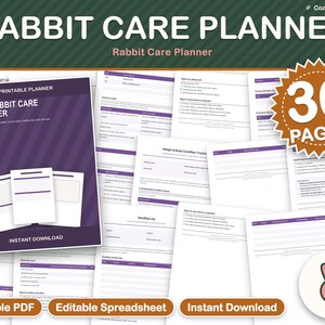 Kaninchenpflege-Vorlagen zum Ausdrucken, Kaninchenpflegeplaner, Gesundheits-Tracker für Kaninchen, Futterplaner, Tierarztbesuchsprotokoll, Kaninchenpflege-Protokoll (PDF) Bild 1