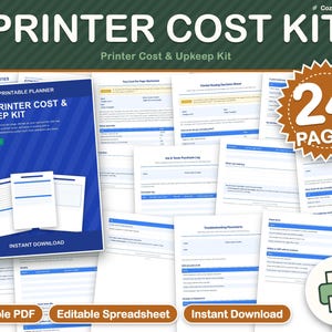 Foglio di calcolo stampabile per il monitoraggio dei costi dell'inchiostro della stampante, foglio di lavoro per il costo per pagina, registro di inchiostro e toner, foglio per l'acquisto di stampanti, programma di manutenzione in formato PDF