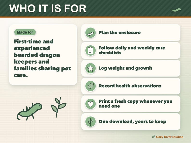 Bearded Dragon Care Sheet Printable, Beardie Care Planner, Feeding Schedule, Weight Tracker, Reptile Care Log, Safe Foods Chart image 9