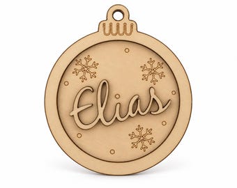 Personalized wooden Christmas ornament with name | 3D name pendant, Christmas tree decoration, linden wood, 9 cm | Christmas gift