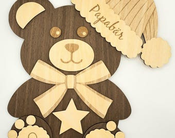 Wooden Christmas Bear with Hat | Personalized Teddy Bear Papa Bear Mama Bear | Christmas Decoration Stand 29 cm | Christmas Gift
