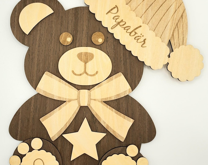 Wooden Christmas Bear with Hat | Personalized Teddy Bear Papa Bear Mama Bear | Christmas Decoration Stand 29 cm | Christmas Gift