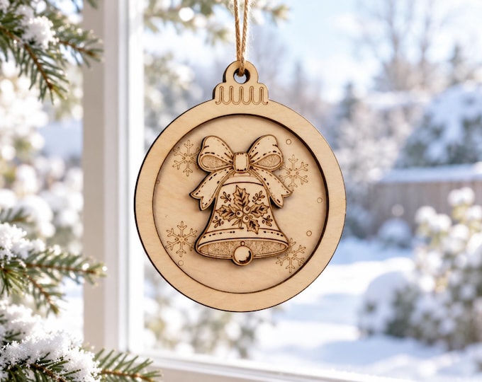 Wooden Christmas Bell Ornament | Christmas Tree Decoration, Linden Wood Ball, 9 cm | Christmas Gift Tag
