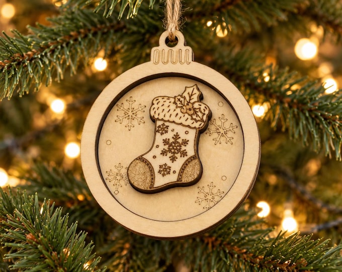 Wooden Christmas Stocking Ornament | Christmas Tree Decoration, Linden Wood Ball, 9 cm | Christmas Gift Tag