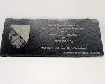 Personalized slate nameplate | Crest, rank, name, unit | Farewell gift, promotion, comrade, 30 cm