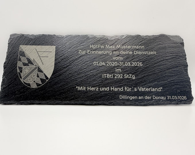 Personalized slate nameplate | Crest, rank, name, unit | Farewell gift, promotion, comrade, 30 cm