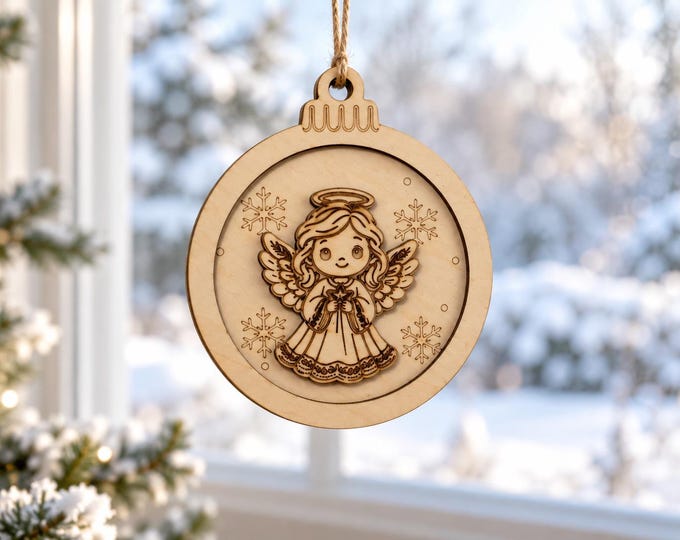 Wooden Christmas Angel Ornament | Christmas Tree Decoration, Linden Wood Ball, 9 cm | Christmas Gift Tag
