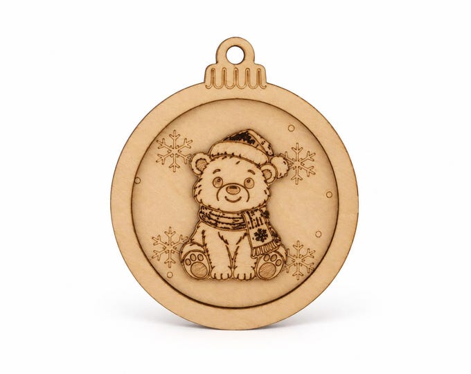 Wooden Christmas ornament, bear with hat | Christmas tree decoration, Christmas ball made of linden wood, 9 cm | Christmas gift tag