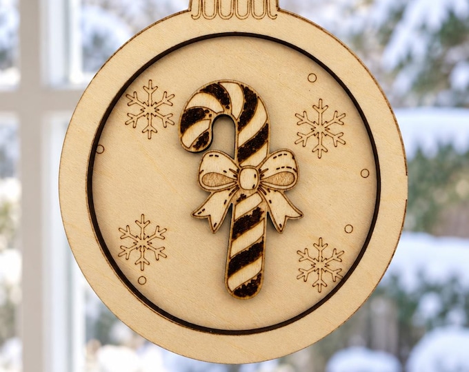 Wooden Christmas ornament, candy cane | Christmas tree decoration, Christmas bauble, linden wood, 9 cm | Christmas gift tag