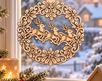 Christmas door sign made of wood, reindeer & mistletoe, laser-cut wall decoration, Christmas decoration, window decoration, gift idea, 30 cm