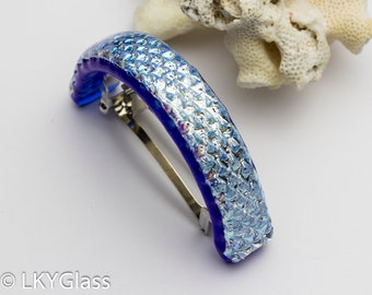 Blue Ponytail Barrette Green Dichroic Glass Barrette Blue Etsy