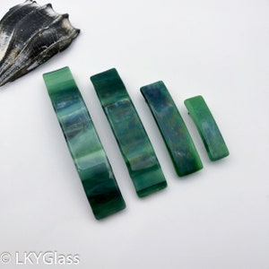 Dark Green Mint Green Stained Glass Hair Barrette, French Barrette, Thick Hair Barrette, Nonslip Rubber Backed Barrette, MGFG .