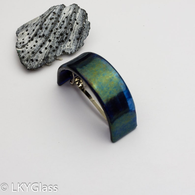 Blue Glass Pony Tail Barrette Blue Stained Glass Barrette Etsy