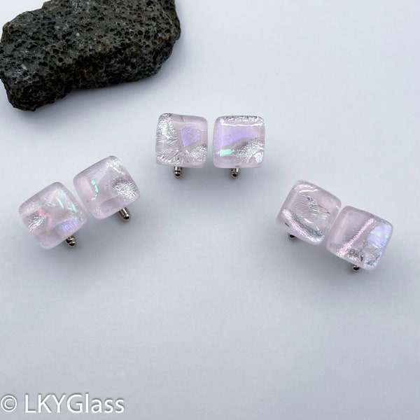 Multi-Color Pink Dichroic Glass Cuff Links, Fused Glass Cuff Links, Unisex Glass Cufflinks, Handmade Dichroic Cuff Link, CL0611
