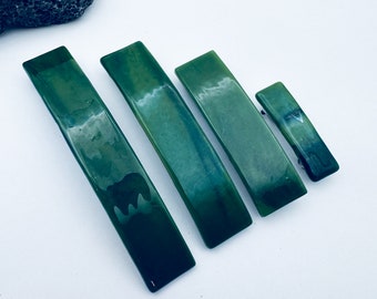 Olive Green and Forest Green Glass Hair Barrette, French Barrette, Nonslip Clip, Bangs Pull, Thick Hair Barrette, Side Hair Clip, OFG .