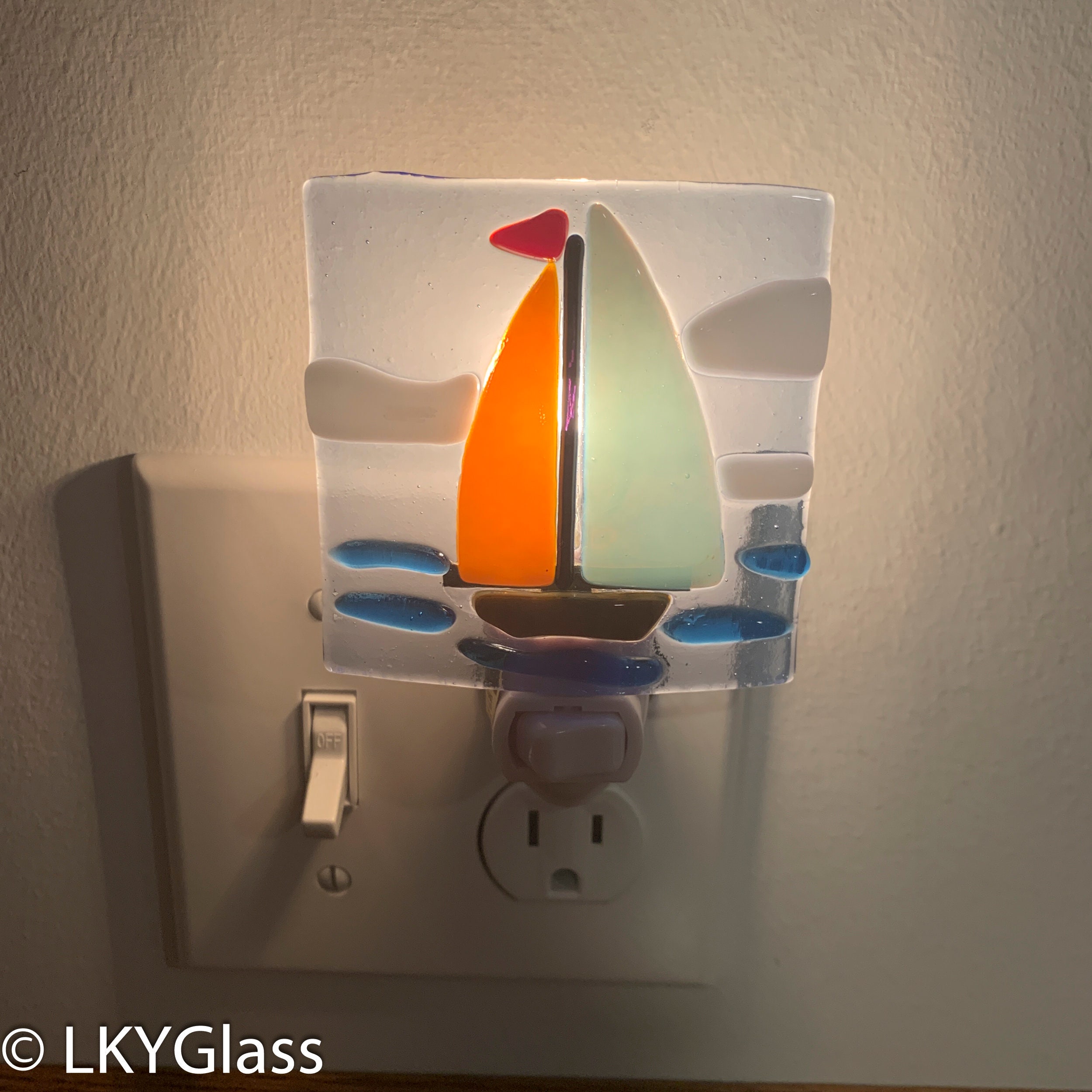 Sailboat Night Light Stained Glass Night Lite Boat Nite Etsy