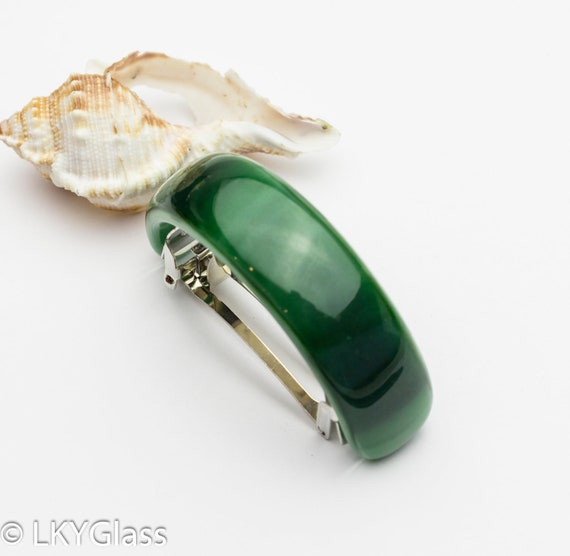 Green Fused Glass Ponytail Barrette Dark Green Mint Green Etsy