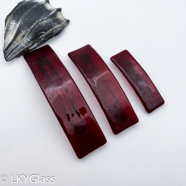 Transparent Ruby Red Glass Barrette, French Hair Barrette, Glass Christmas Barrette, Thick Hair Barrette, Nonslip Clip, Fine Hair, RRSG .