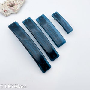 Transparent Sea Blue Glass Barrette, Gray Blue French Hair Barrette, Rubber Backed Barrette, Side Hair Clip, Fine Hair Barrette, SEB