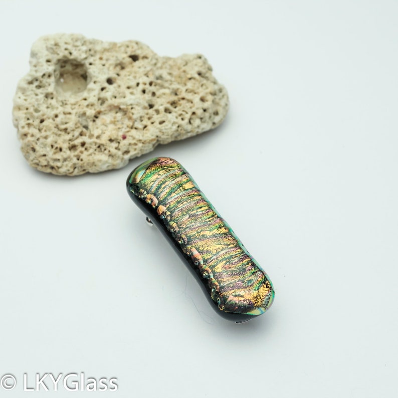 Mini Gold Fused Glass Barrette Tiny Gold Dichroic Barrette Extra Small Gold Copper Dichroic Glass Barrette MXSBCXS Fine Hair Barrette
