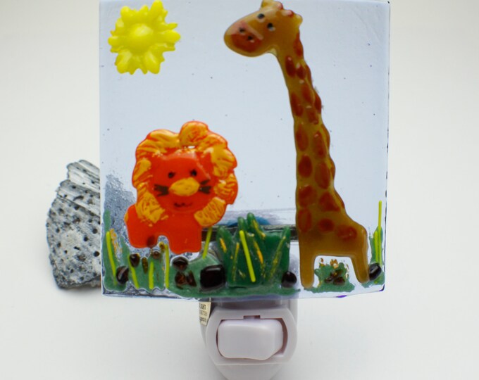Lion Night Light, Giraffe Nightlight, Animal Glass Night Lite, Zoo