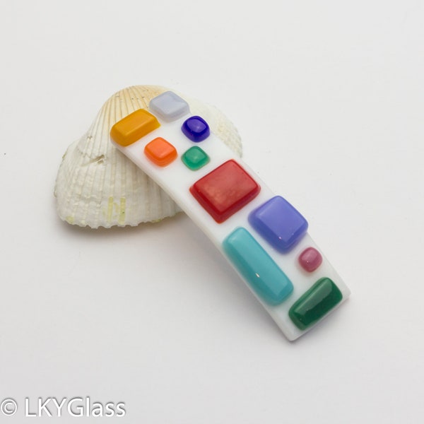 Rainbow French Barrette, Small White Stained Glass Barrette, Blue Red France Barrette, Rainbow Hair Accessories, Geometric, Custom, TKMCGS1