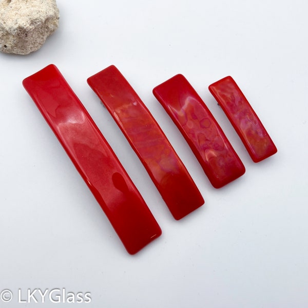 Tomato Red Glass Hair Barrette, Bright Red Glass Barrette, French Clip, Valentine Barrette, Christmas Barrette, Thick Hair Clasp, TRO