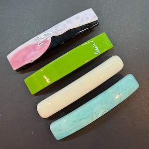 Set of 4 Large Fused Glass Barrettes, French Barrette, One of a Kind Designs, Fine Hair Barrette, 4" Long, LF0615B1