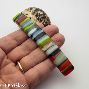 3 3/4 Colorful Striped Rainbow Fused Glass Hair Barrette, Side Hair Clip, Fine Hair Glass Barrette, Nonslip Hair Clip, STB10 . image 2