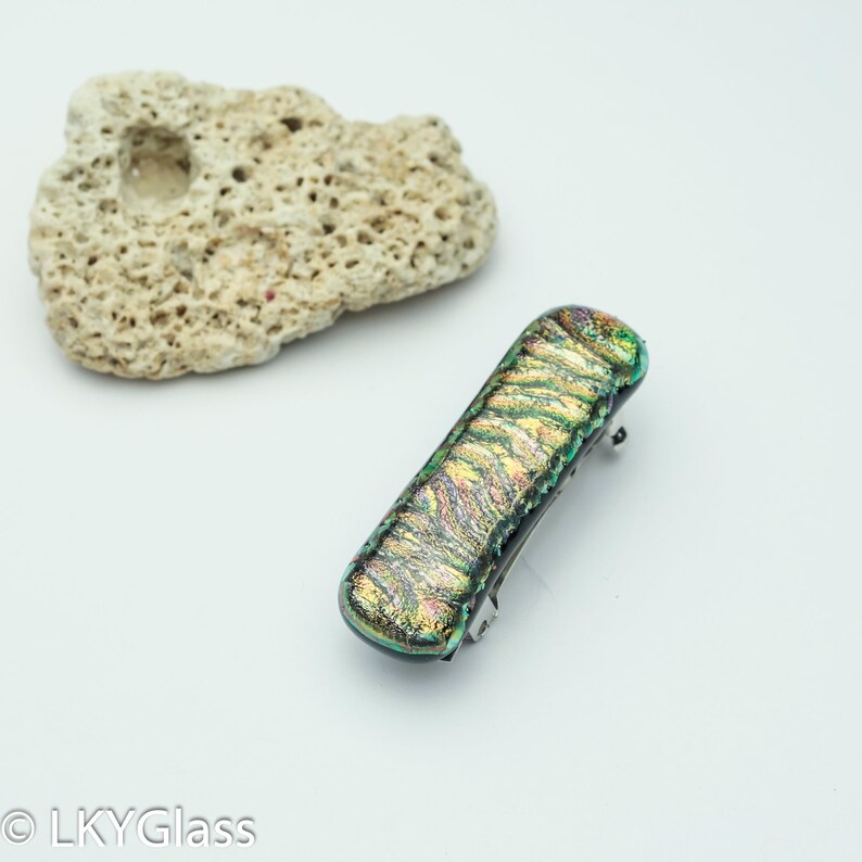 Mini Gold Fused Glass Barrette Tiny Gold Dichroic Barrette Extra Small Gold Copper Dichroic Glass Barrette MXSBCXS Fine Hair Barrette