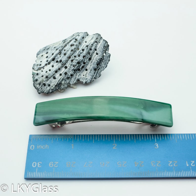 Fine Hair Clip Thick Hair Barrette WAGM Custom Dark Green Hair Barrette Green White French Barrette Medium Green Stain Glass Barrette