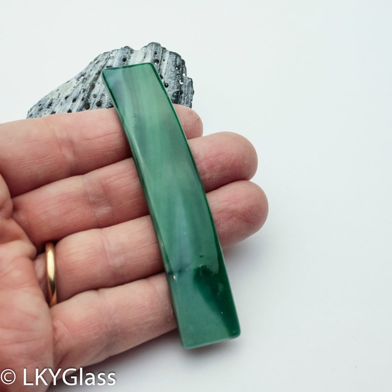 Fine Hair Clip Thick Hair Barrette WAGM Custom Dark Green Hair Barrette Green White French Barrette Medium Green Stain Glass Barrette