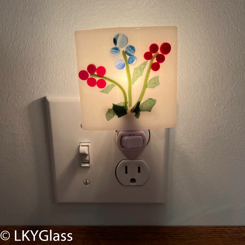 Glass Flower Night Light Stained Glass Night Lite Garden Etsy