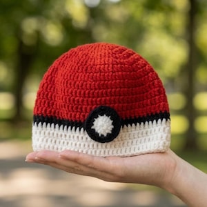 Pokeball Beanie Crochet Pattern Digital PDF Download Anime Gamer Fandom Wearable Hat Tutorial