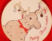 Christmas hoop art hand embroidery Moose Chris-Moose antlers ornaments cute animal holiday