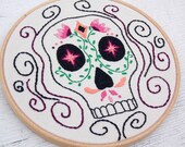 CLOSEOUT SALE: Sugar Skull wall art embroidery - Day of the Dead Art - Dia de los Muertos decor