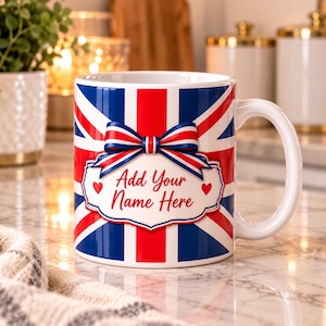 Caneca personalizada com a bandeira do Reino Unido, caneca de café com nome personalizado e a bandeira britânica (presente do Reino Unido)