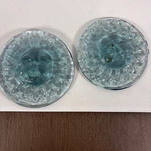 Vintage Sunburst Aqua Green Cast Glass Celestial Medallion Plates, Set of 2