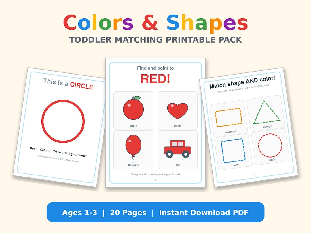 Toddler Colors and Shapes Matching Printable, Ages 1-3, Preschool ...