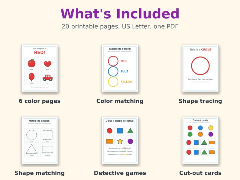 Toddler Colors and Shapes Matching Printable, Ages 1-3, Preschool ...
