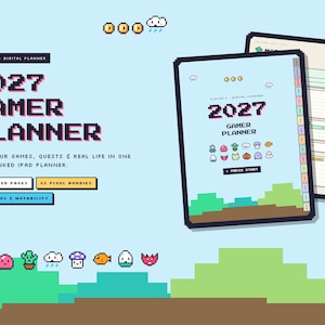 2027 Gamer Planner, Retro Pixel Digital Planner, Hyperlänkad GoodNotes iPad Planner, Videospelsdagbok, Backlog Tracker, Present till Gamers