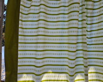 Vintage Stevens Utica Green White Striped Percale Flat Sheet 81x104 Cotton Blend