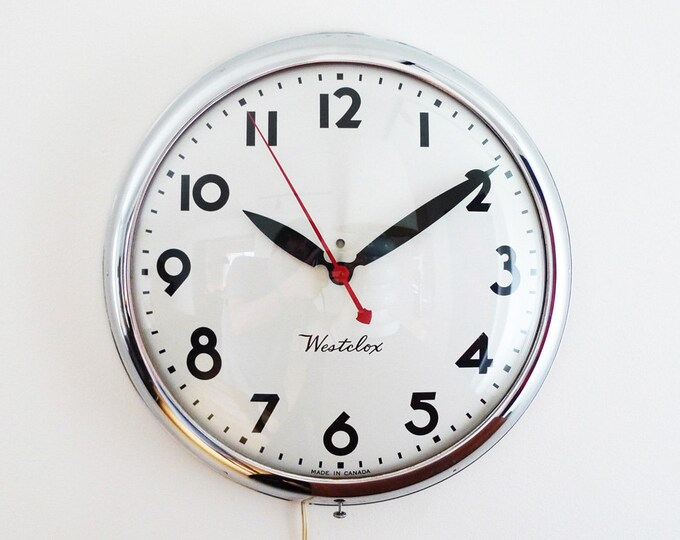 Vintage Westclox Electric Wall Clock Industrial Chrome White Etsy