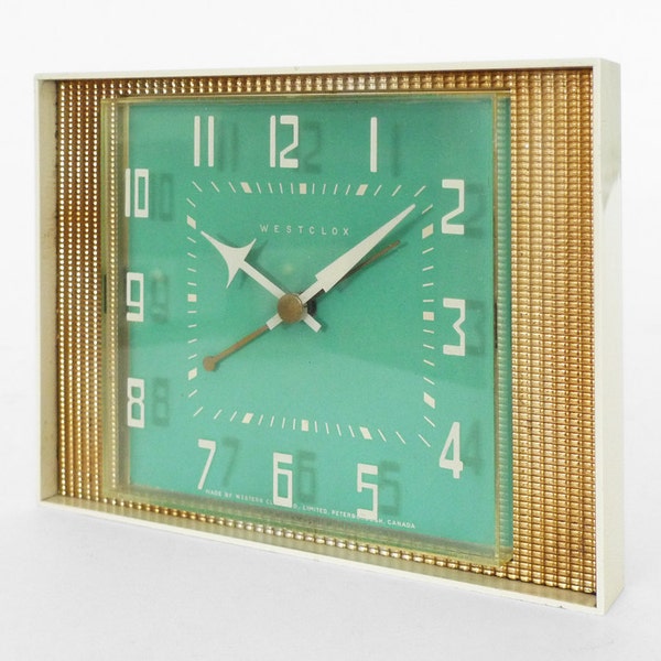 Vintage Westclox Green and Gold Electric Wall Clock