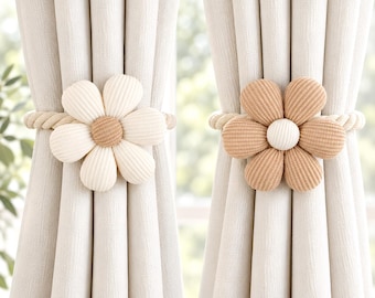 Flower Magnetic Curtain Tieback, Daisy Curtain Holder, Rope Curtain Buckle, No Drill Drapery Holdback, Boho Window Decor, Home Accent