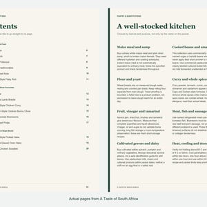 Actual contents and kitchen-notes pages from A Taste of South Africa.