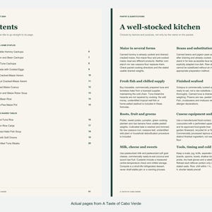 Actual contents and kitchen-notes pages from A Taste of Cabo Verde.